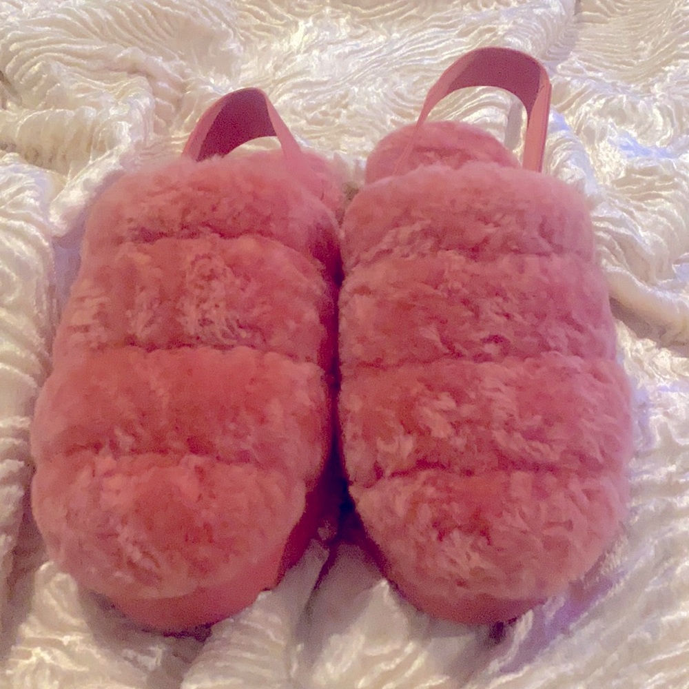 UGG Fluffy Pink Shearling Slippers Sz 11